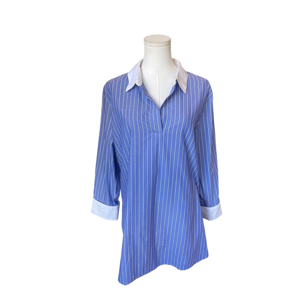Chicos Striped Button Front Tunic Top XL Travel Easy Care Wrinkle Resistant‎